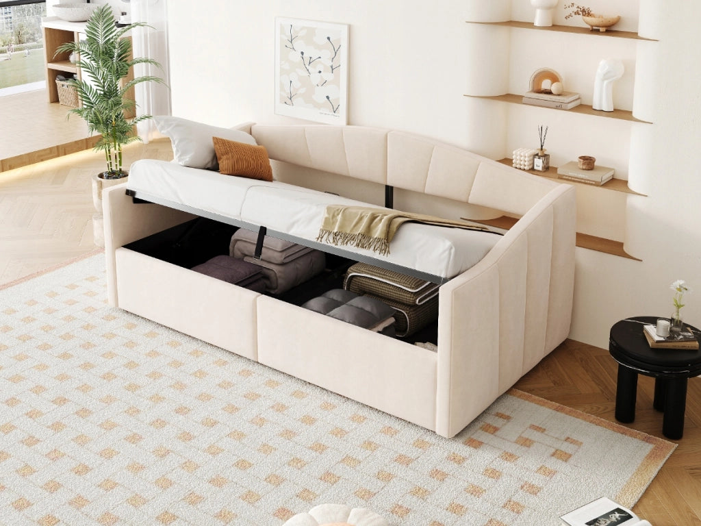 Letto imbottito 90x200 - Xylo - Idraulico, beige