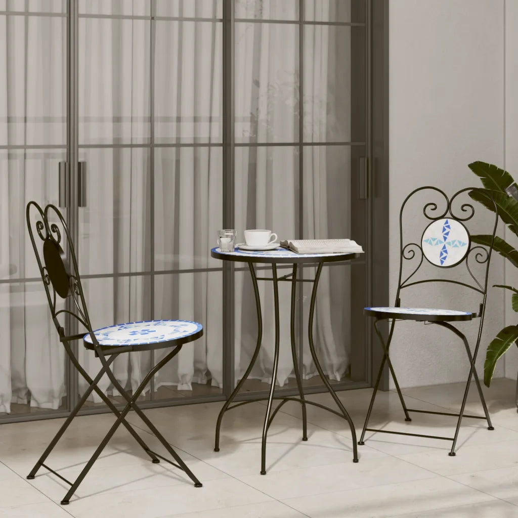 Sedie da Bistr¨° Pieghevoli 2 pz | Sedie da Esterno Blu e Bianco in Ceramica