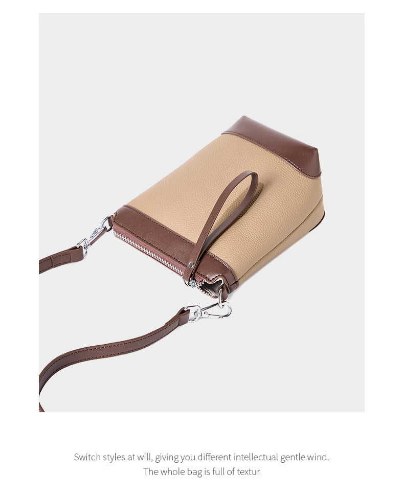 Borsa a mano da donna in vera pelle, modello a tracolla, colore grigio.