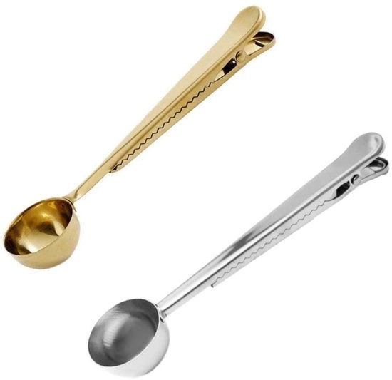Set di misura a 2 pezzi per caffè - Dose caffè - Misuratore di caffè - Set di misura per caffè - Clip di chiusura - Design elegante - Materiale: acciaio inossidabile