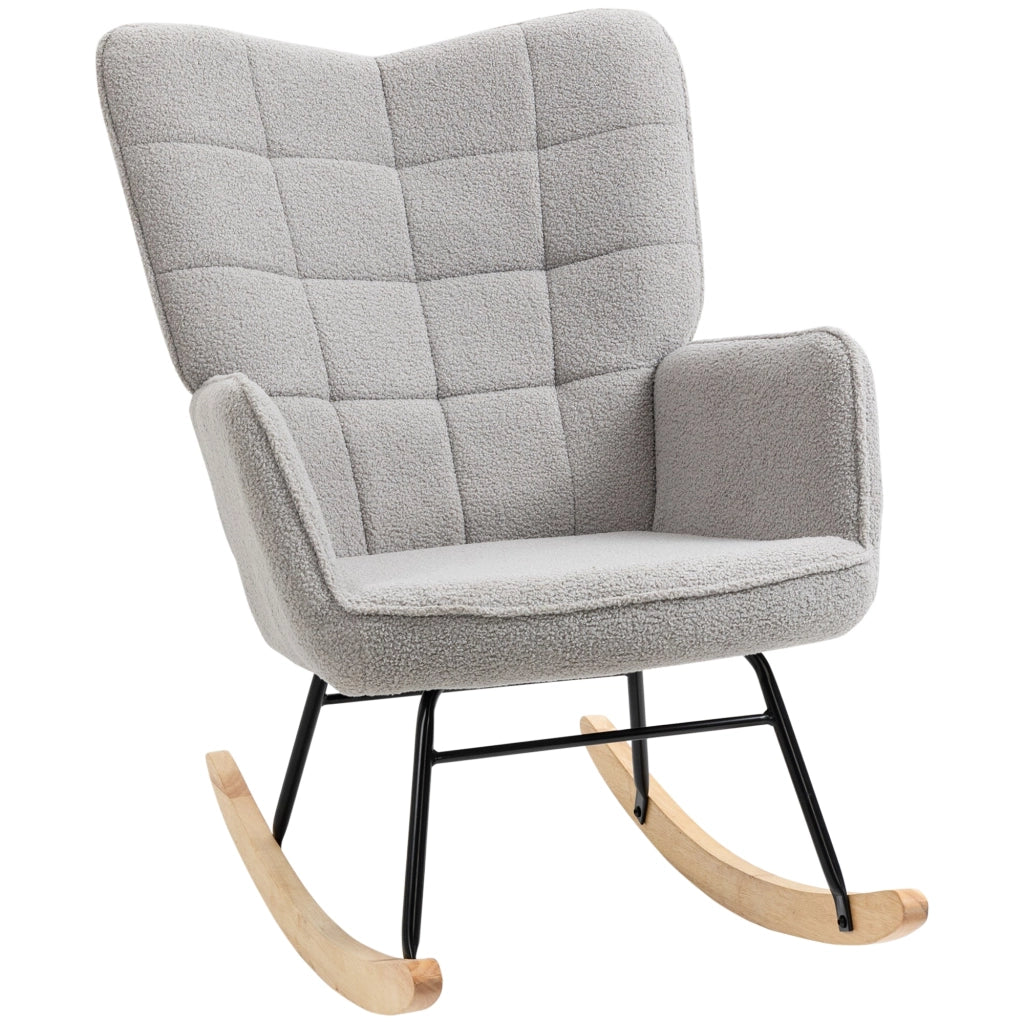 Poltrona a Dondolo Imbottita Rivestimento Bouclé 71x98x101 cm Grigio