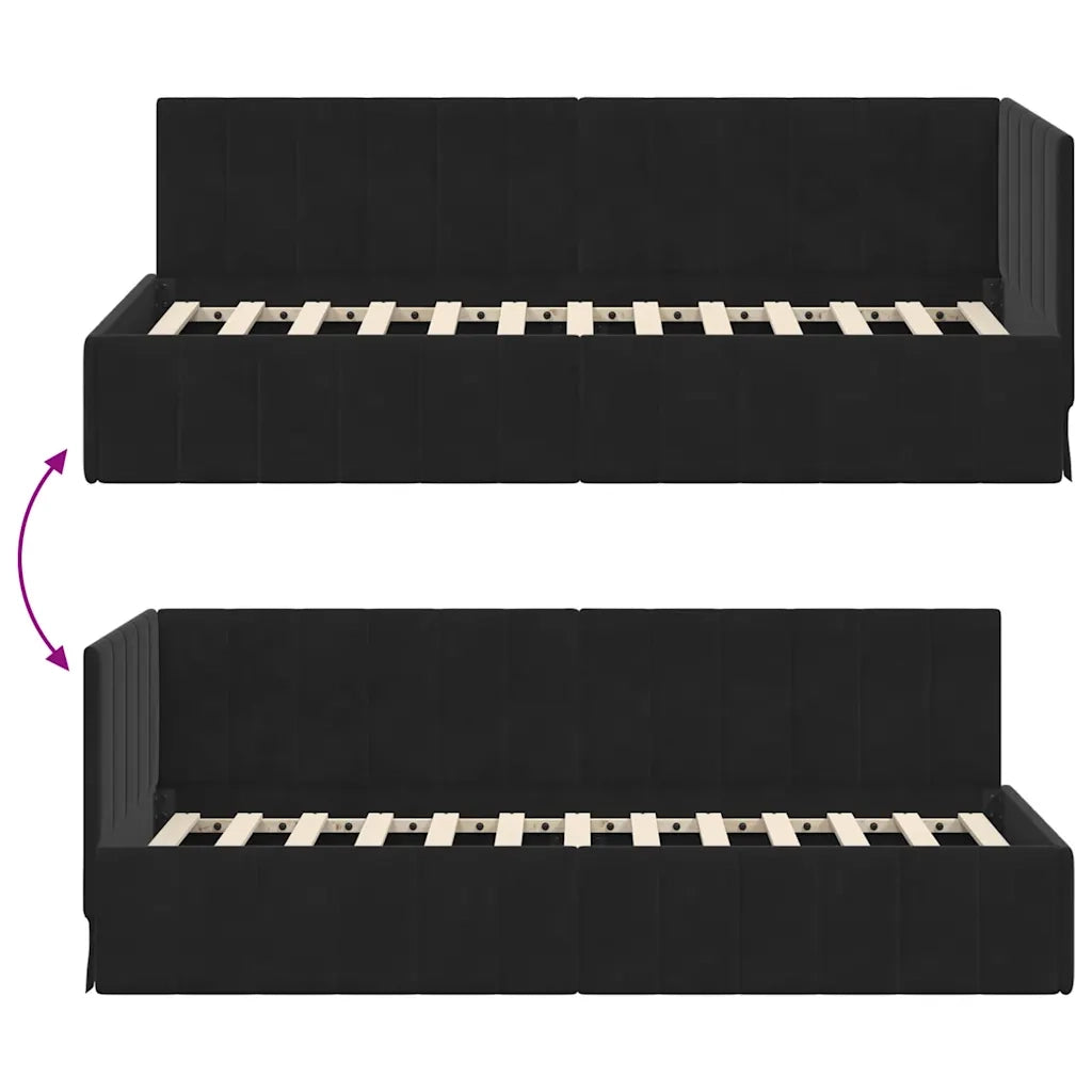 Letto singolo | Letto per adulti | Cornice del letto ad angolo Nero 80 cm x 200 cm Velluto