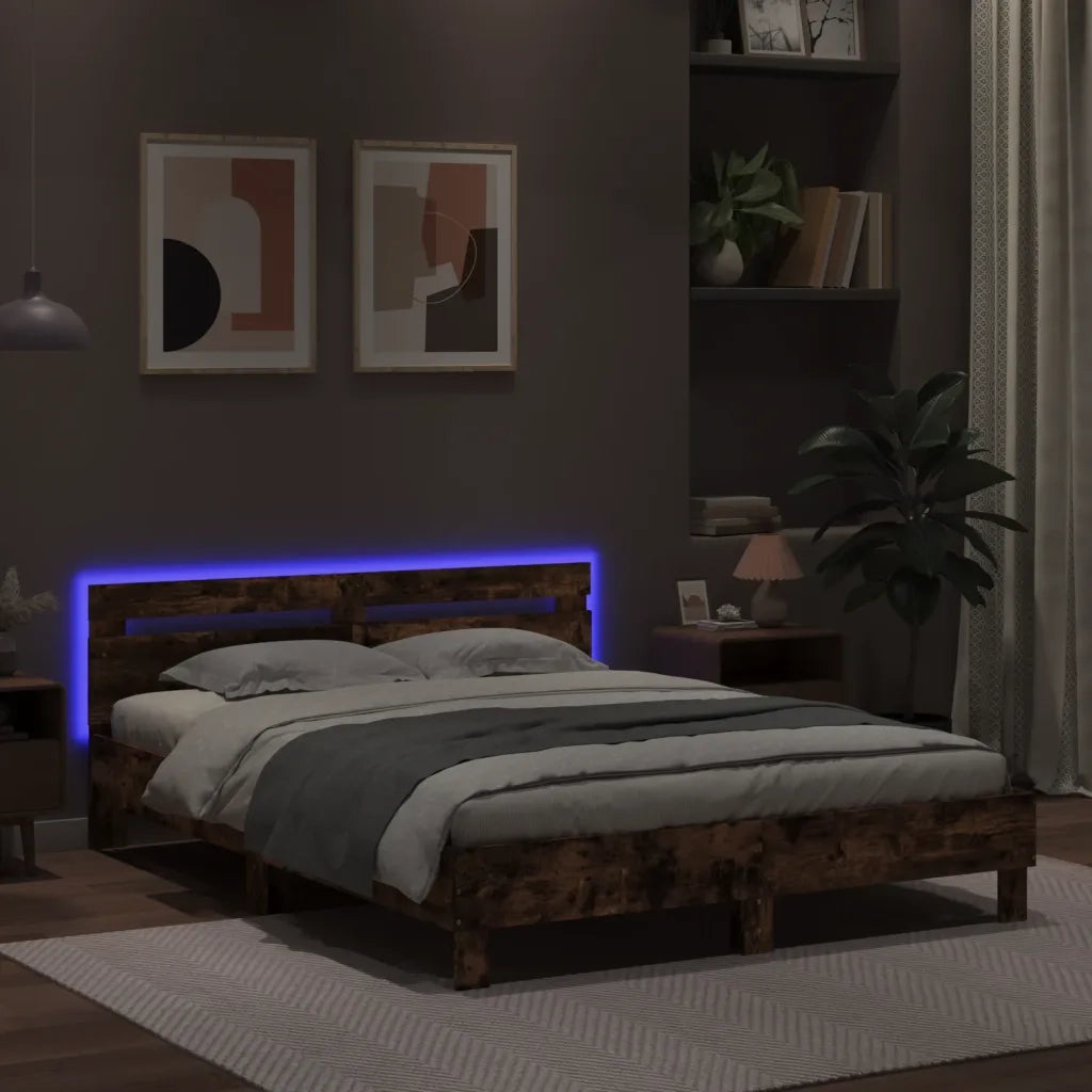 Giroletto con Testiera e LED Rovere Fumo 150x200 cm 3207543