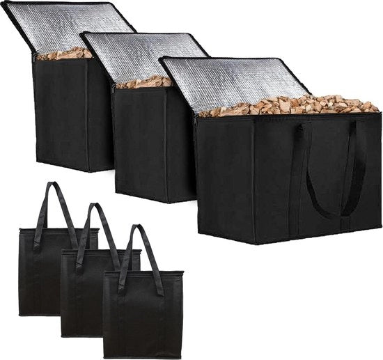 Cassetta di stoccaggio a tre pannelli con maniglie - contenitore di stoccaggio per stufe a legna - contenitore di stoccaggio per combustibile per legna, carbone e briketi - contenitore di stoccaggio per barbecue