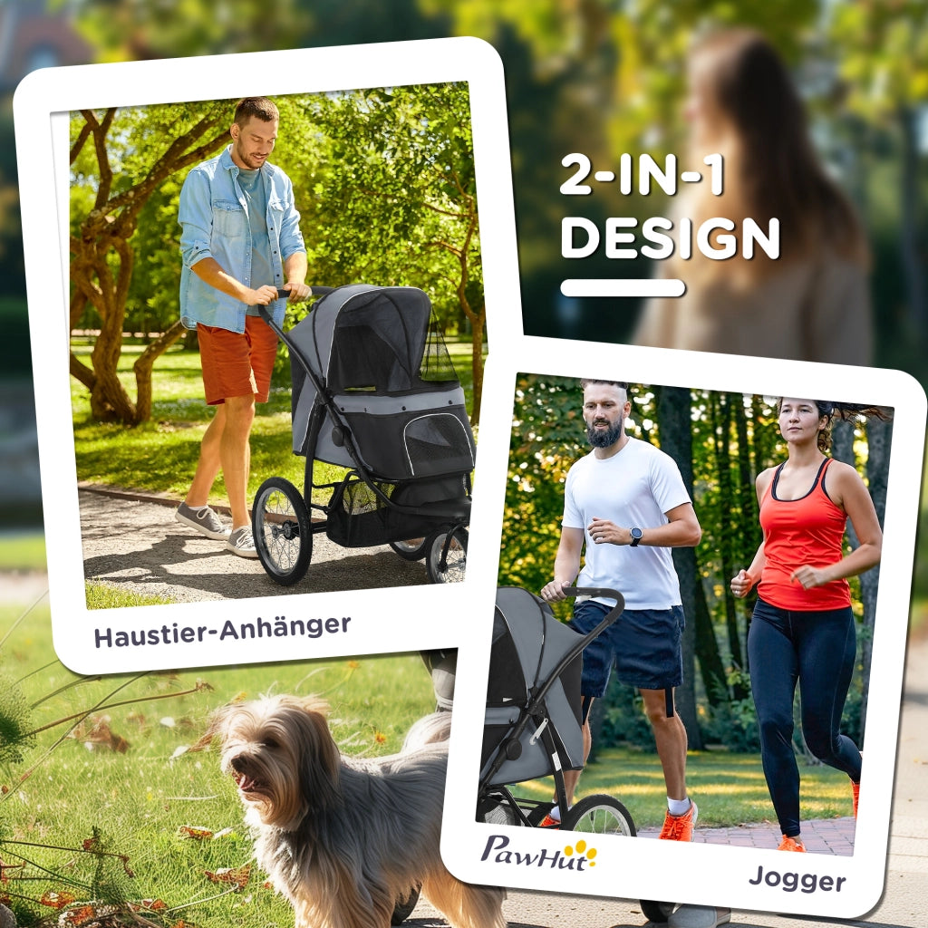 Carrello Cane Pieghevole con Protezione Sole ¨C zephmum ¨C Grigio 111x58x107 cm