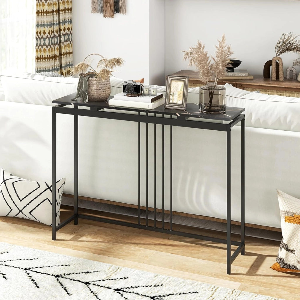 Tavolo Consolle da Divano, Struttura Stabile in Ferro, Tavolo da Ingresso, Salvaspazio per Soggiorno, Salotto, Ingresso, Assemblaggio Facile, 120 x 30 x 90 cm