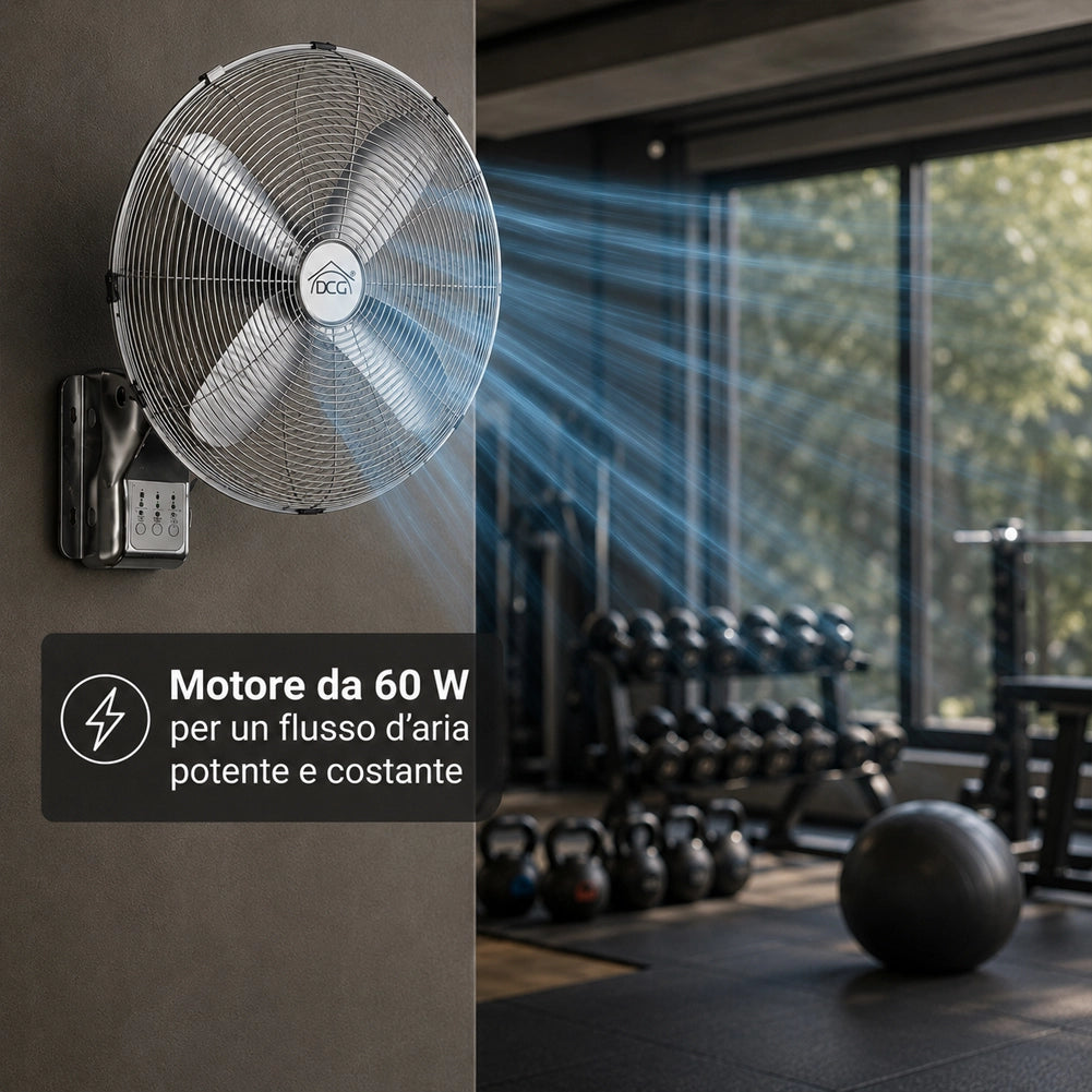 Ventilatore da Parete in Acciaio con 4 Pale e Telecomando 60W con Oscillazione