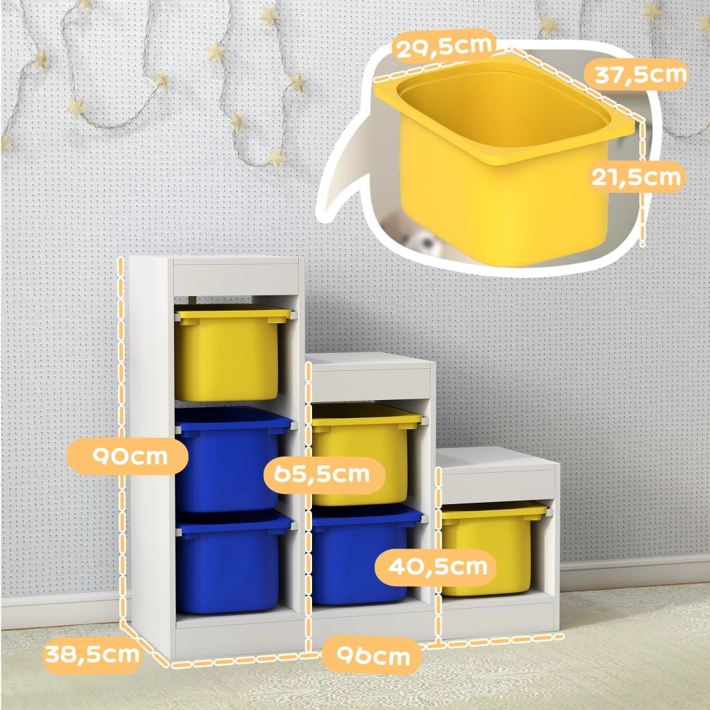Meuble de Rangement pour Jouets 3 Niveaux 3-8 Ans Bleu Jaune