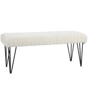 Panca Fondoletto in Tessuto Effetto Ciniglia Gambe a Forcina in Metallo 118,5x46x49,5 cm Crema