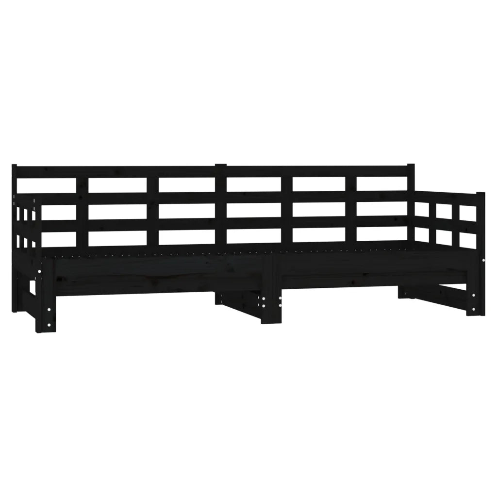 Dormeuse Estraibile Nera in Legno Massello di Pino 2x(90x190)cm 820386
