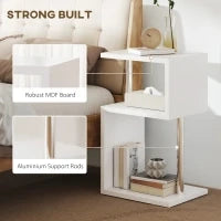 Tavolino con Luce LED a 3 Livelli con Ripiani e Struttura in Alluminio per Soggiorno Camera da Letto 44x38x75 cm Bianco