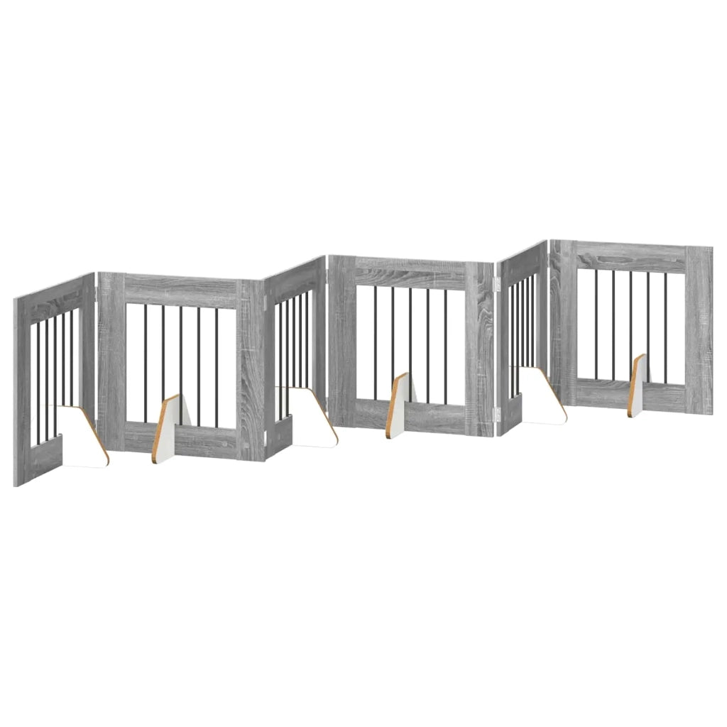 Cancello per cani con supporti 6 pz Grigio Sonoma 60 x 60 cm CFW4370183