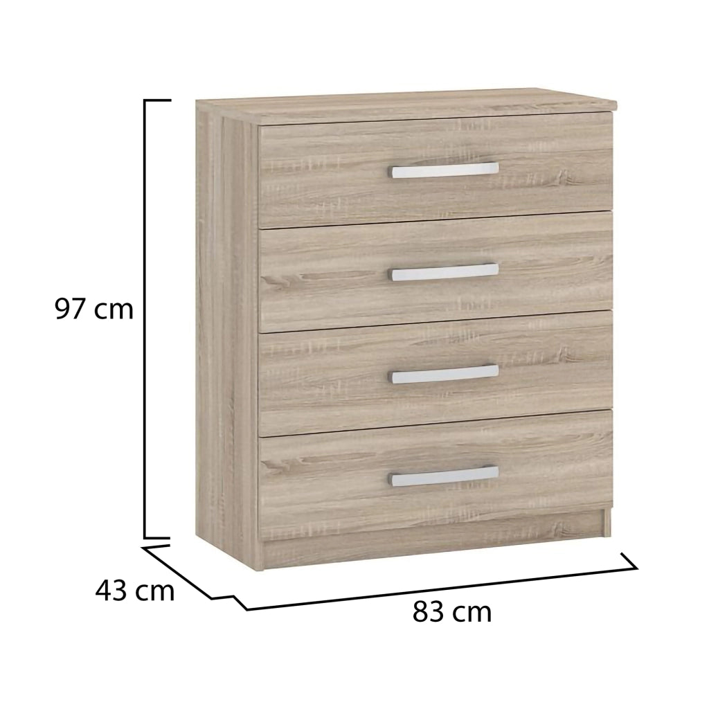 Laga, Cassettiera 4 Cassetti, 83x43x97h cm Marrone Rovere