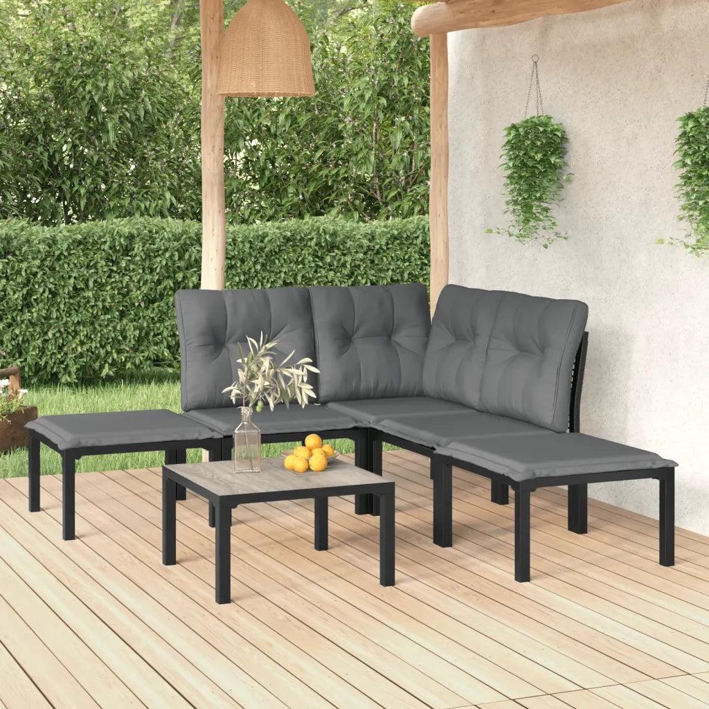Set Salotto da Giardino 6 pz | Set di Mobili da Esterno in Polyrattan Nero e Grigio