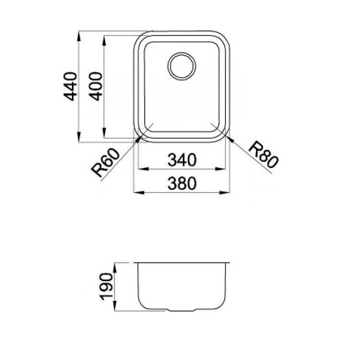 Elleci Space 340 R50 Lavello sottopiano Rettangolare Acciaio inossidabile