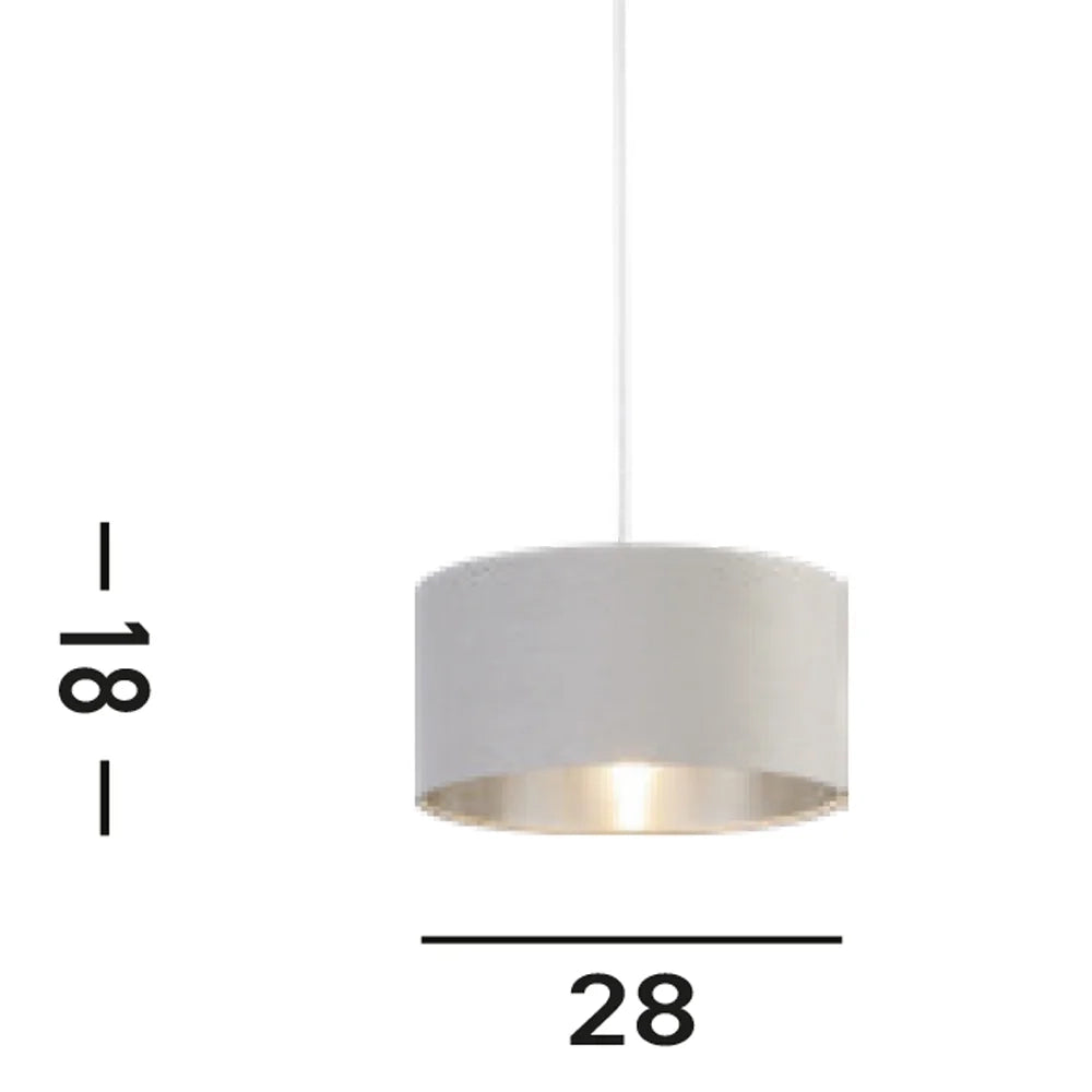 Paralume Contemporaneo Tamburo Acciaio Grigio Velluto Grigio 1 Luce D28Cm