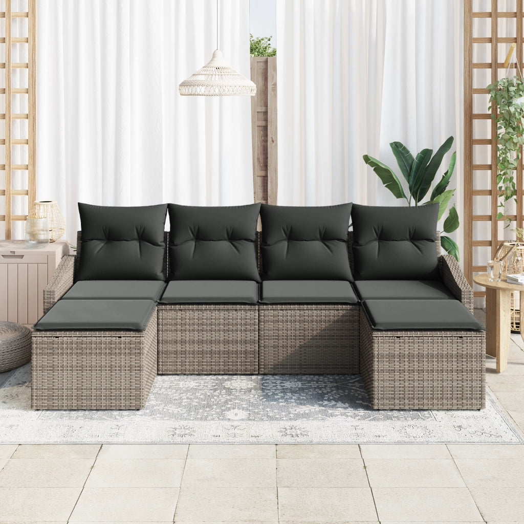 Set da Pranzo da Giardino 6 Pezzi con Cuscini in Polyrattan Grigio