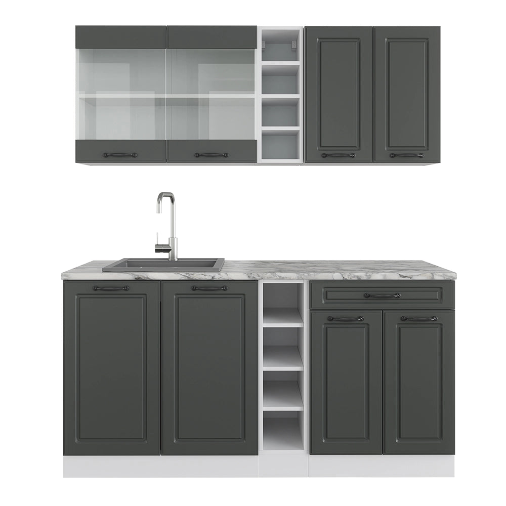 Vicco Cucina completa Antracite casa di campagna/bianco 160 cm , PL Marmo