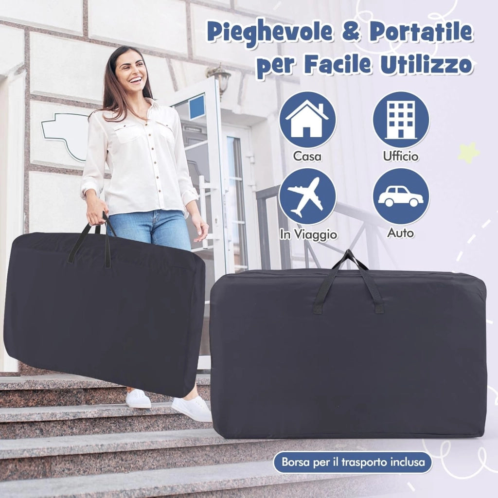 Culla Neonato con Matterasso, Culla Next to Me Piechevole con Altezza Regolabile a 6 Livelli, Lettino Bambino con Mensola Portaoggetti, Borsa da Trasporto, per Bambini 0-6 Mesi (Grigio Scuro)