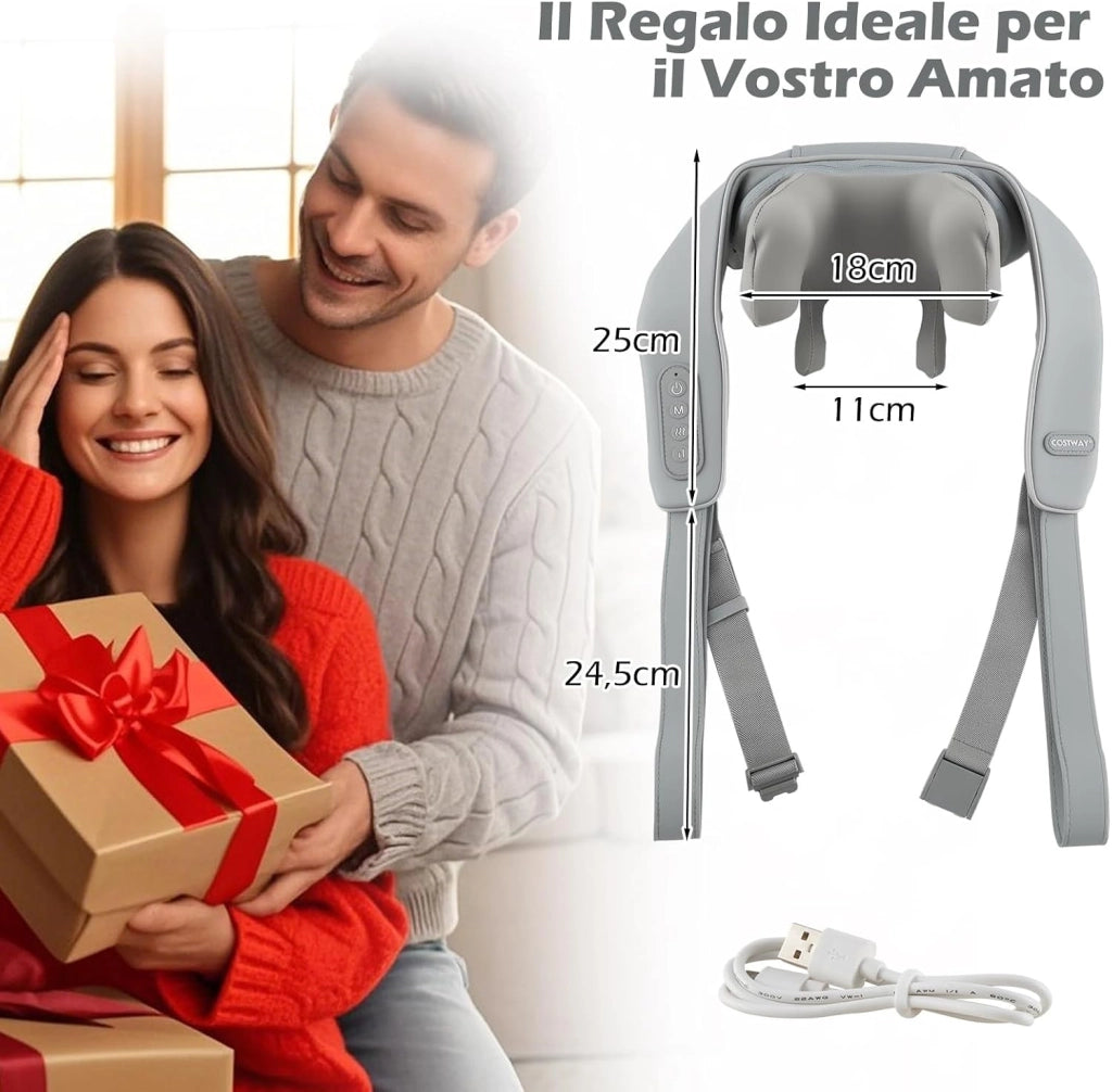 Massaggiatore Cervicale per Collo e Spalle Senza Fili con Riscaldamento, Impasto Profondo 4D dei Tessuti, 2 Modalità, 2 Livelli di Intensità e Batteria Integrata 2500 mAh (Grigio)