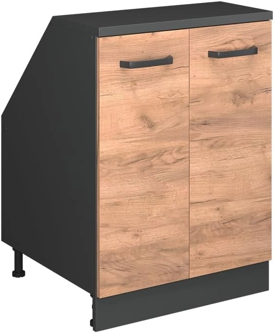 Mobile sottotetto Rion, Quercia dorata, 60 x 81.6 cm con 2 porte, carcassa 60 cm profondità, adatto per il salvaspazio sotto tetti spioventi