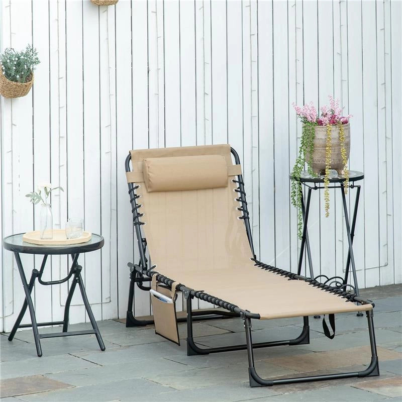 SDRAIO DA GIARDINO PIEGHEVOLE CON SCHIENALE RECLINABILE SU 5 POSIZIONI E CUSCINO, 185X58X30CM, BEIGE