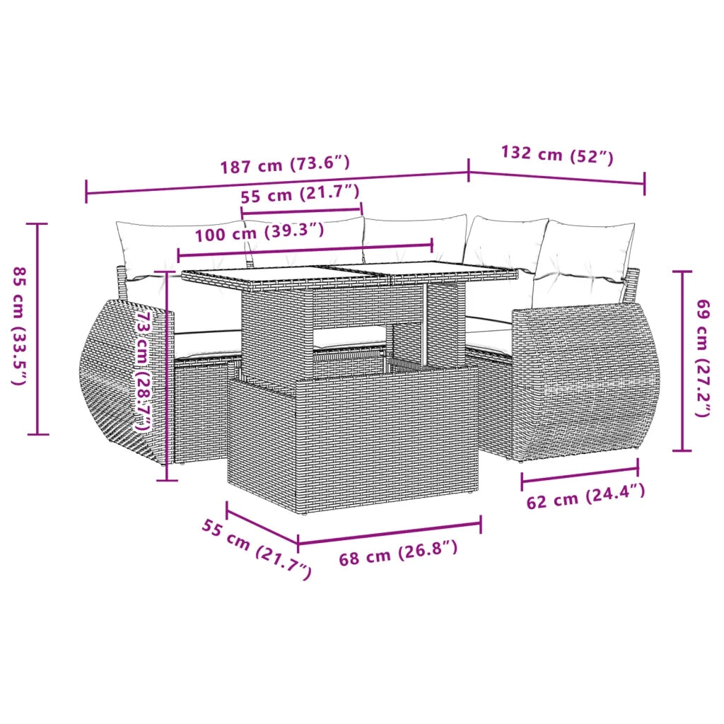 Set Divani da Giardino 5 pz con Cuscini in Polyrattan Nero 3268506