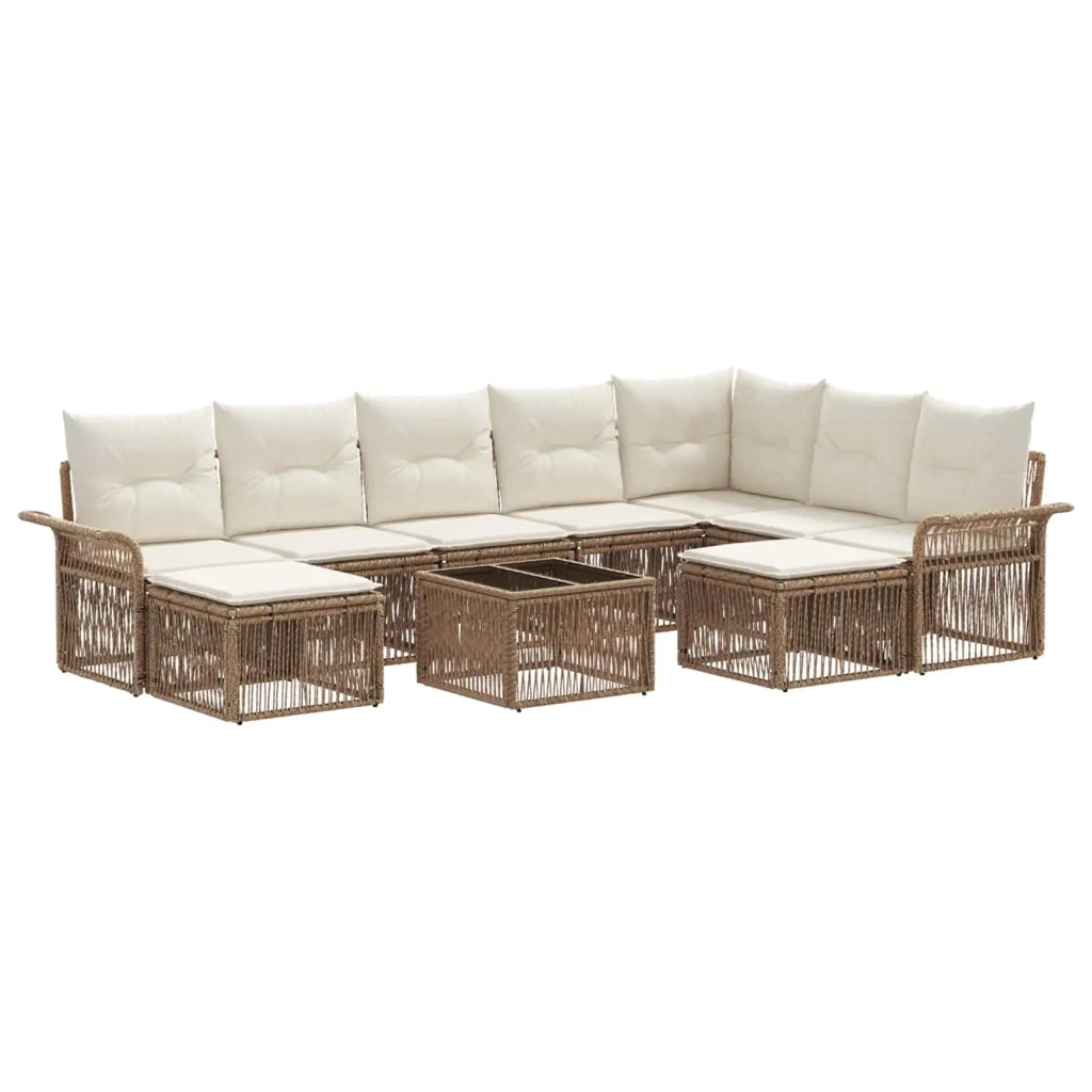 Set Divano da Giardino 10 pcs Beige e Bianco Crema polyrattan