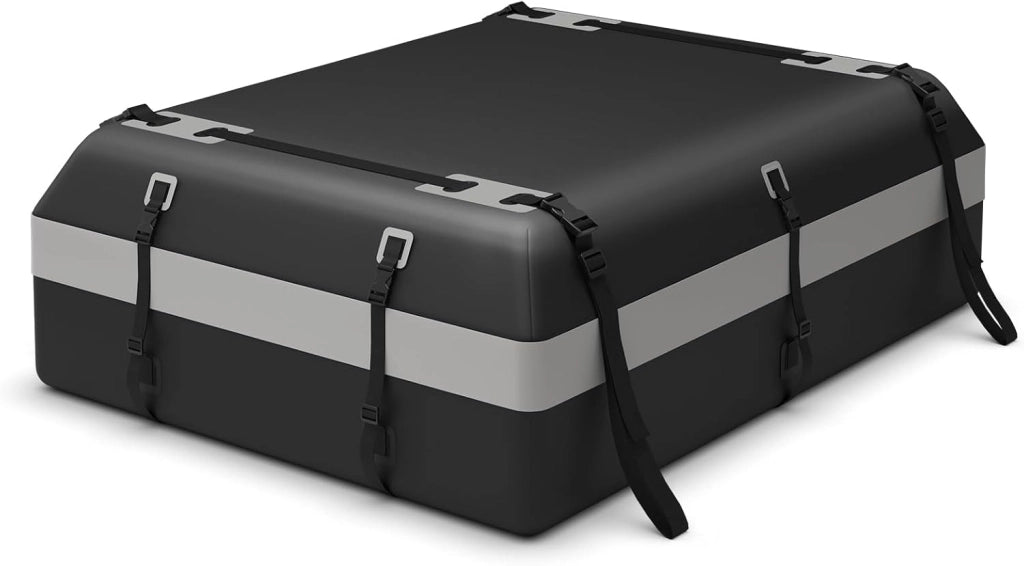Borsa da Tetto per Auto Impermeabile 21Cu.Ft/595L, Box Tetto Universale con Tappetino Antiscivolo+ 12/14 Cinghie+ 6 Ganci, Sacca per Auto con/senza Barre Portapacchi (Grigio, 21Cu.Ft/595L)