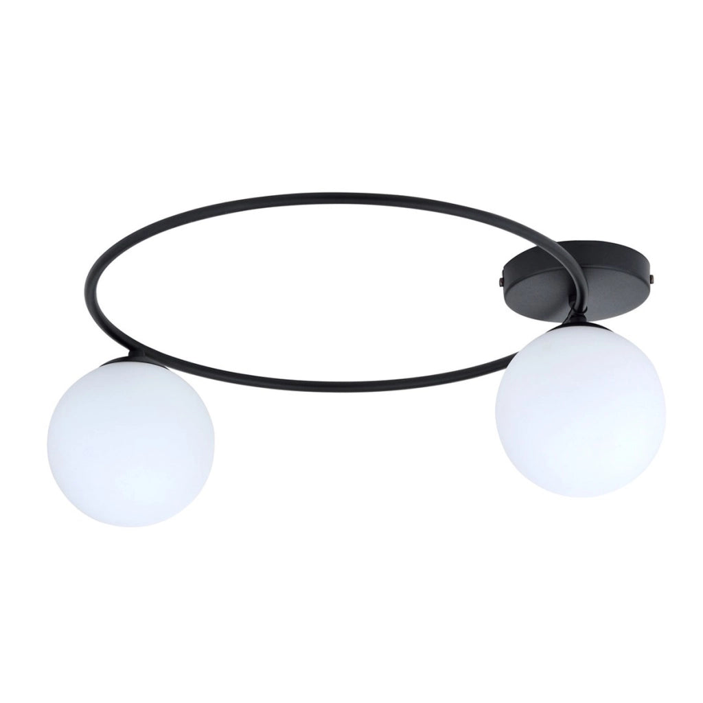Lampada da soffitto SOPRA con struttura in acciaio nero e sfere in vetro opale