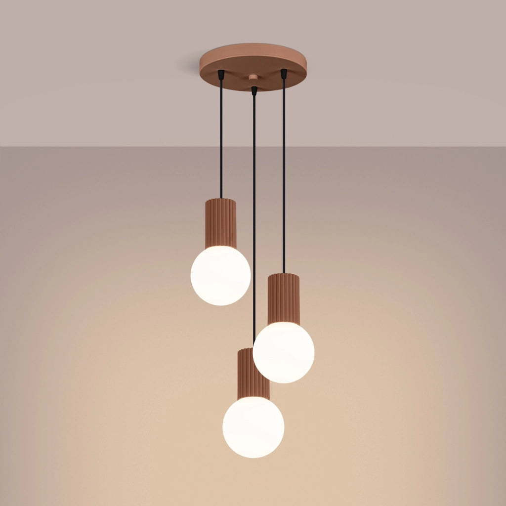 Lampada sospensione SFERA 3 luci vetro bianco mocca G9