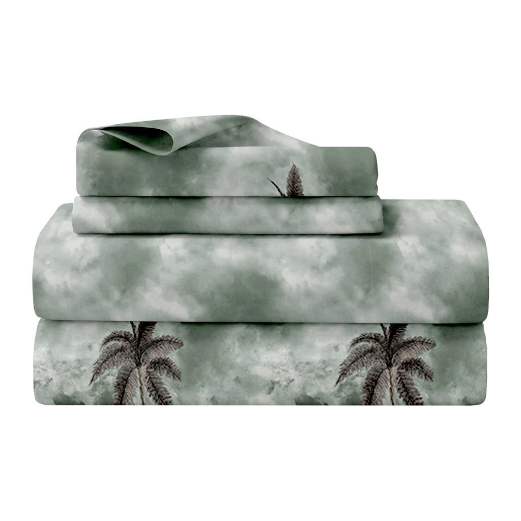 Completo Letto Lenzuola Matrimoniale,100% Cotone, Set letto, Lenzuolo Sopra, Sotto e Federe 2 Piazze Oasi Verde