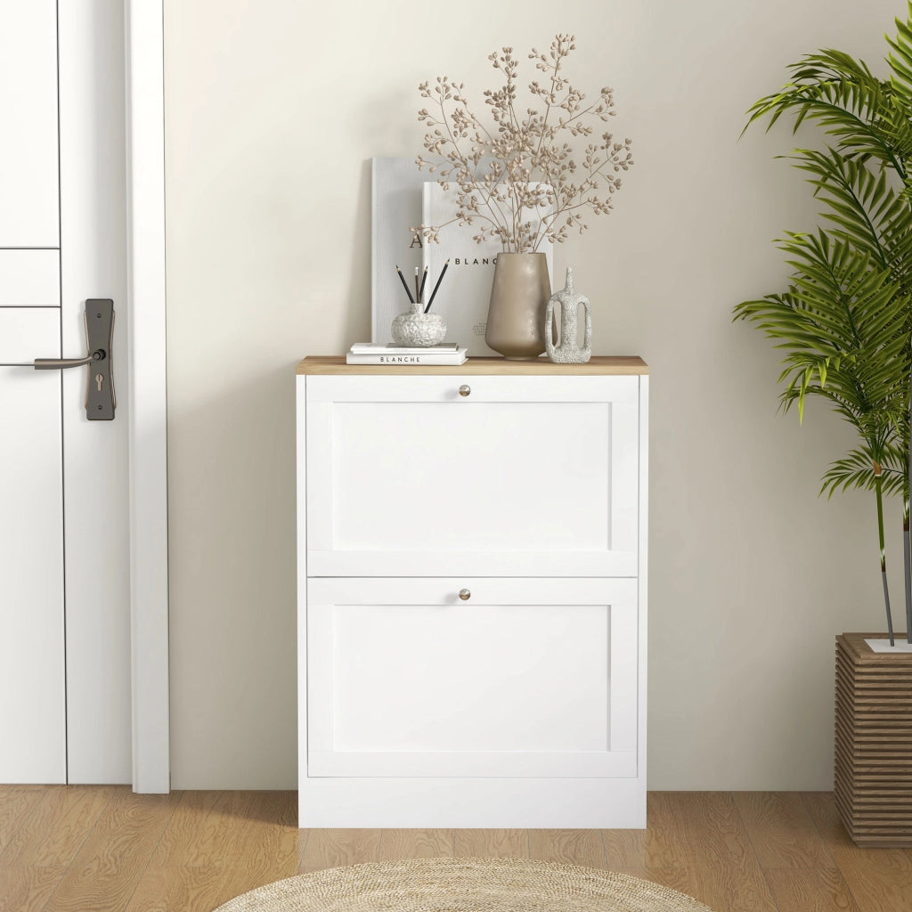 Scarpiera con 2 Ante e Ripiani Ajustables ¨C zephmum ¨C 60x23.5x80 cm Bianco