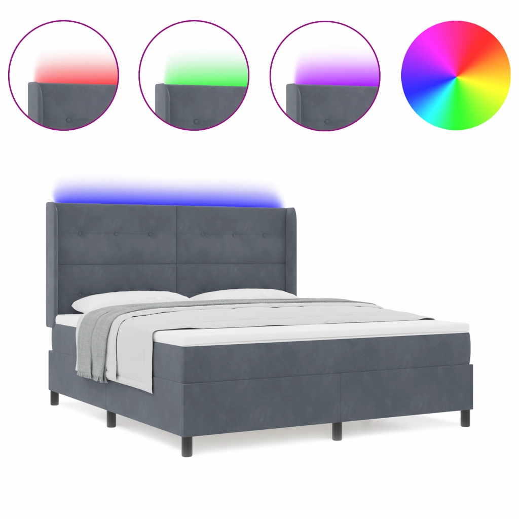 Letto a Molle con Materasso & LED Grigio Scuro 180x200 cm Velluto