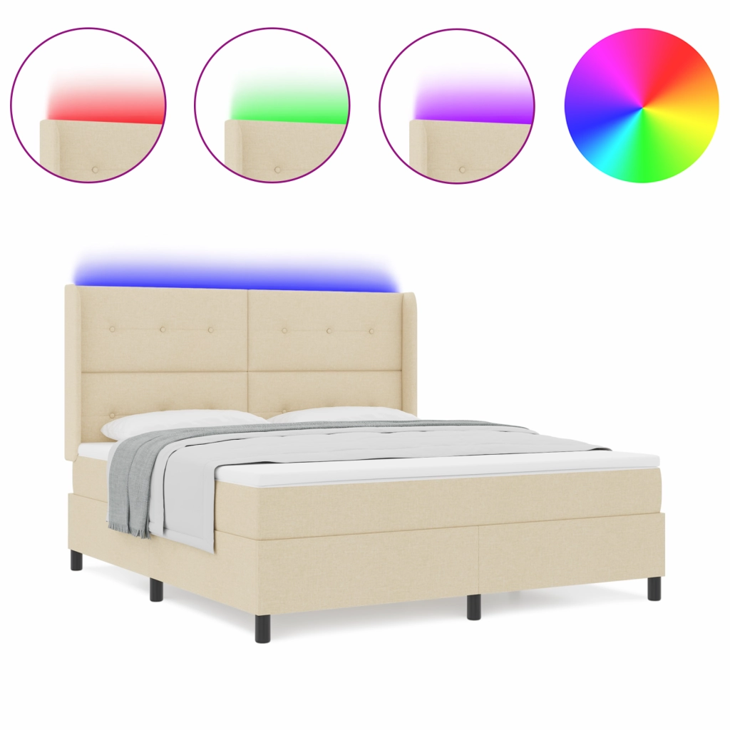 Letto a molle con materasso e LED Crema 180x200 cm Tessuto