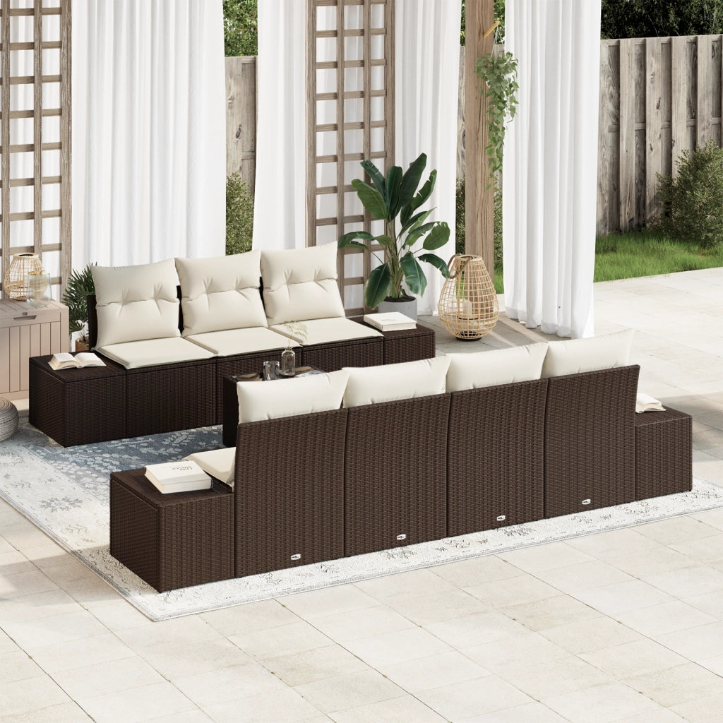 Set di Divani da Giardino da 8 Pezzi con Cuscini Marrone Rattan Poly