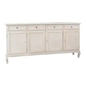 Credenza madia buffet in legno 4 ante chic mod Martini con piedi provenzali bianco anticato
