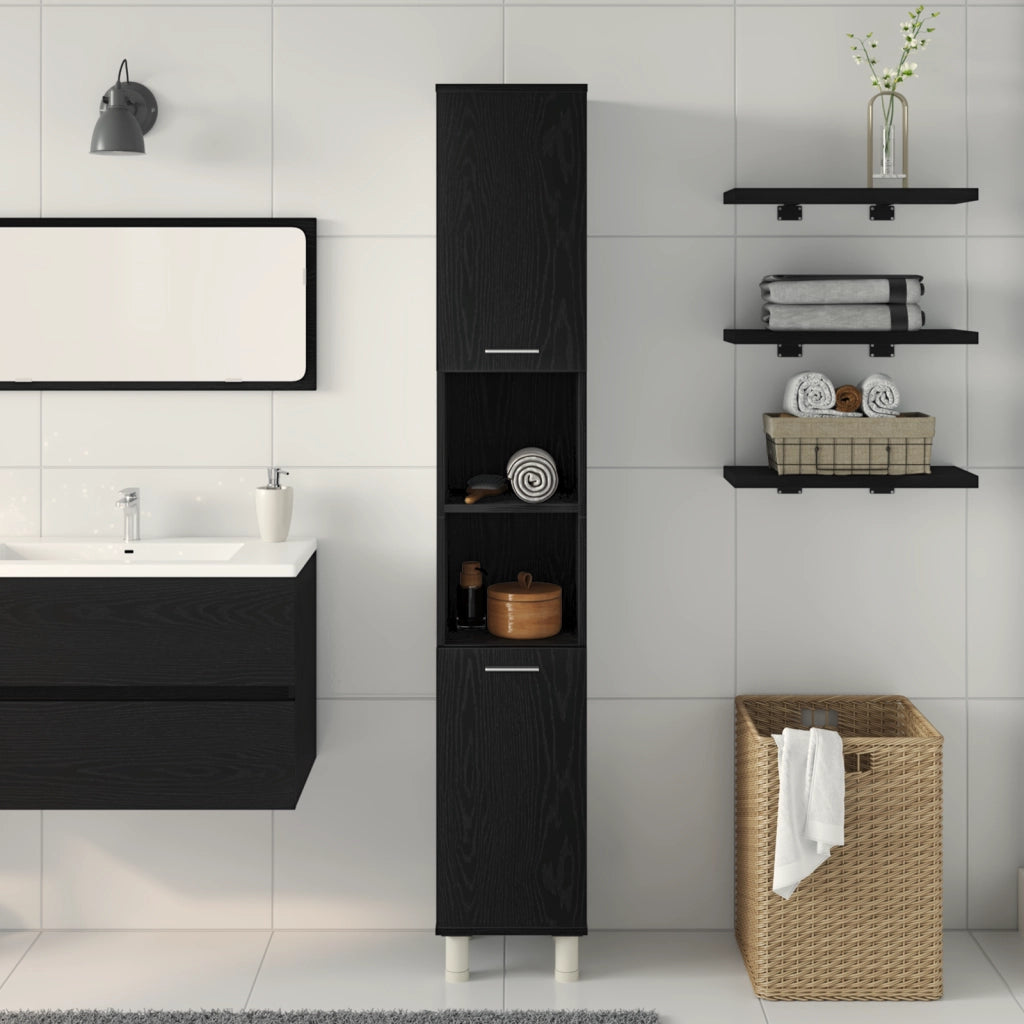 Mobile da bagno  Nero Rovere 30x30x179 cm in legno ingegnerizzato