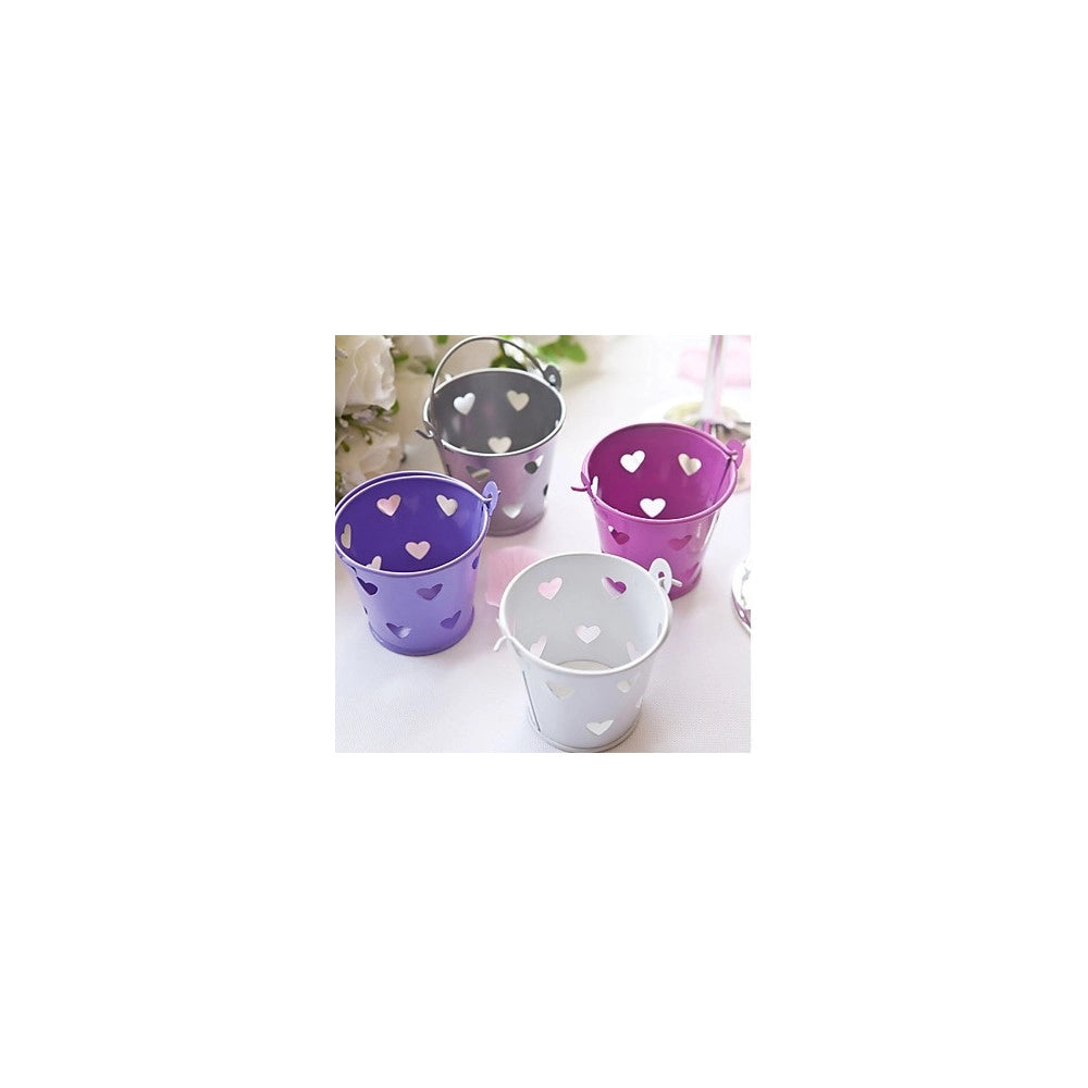 Trade Shop - 24 X Secchielli Colorati Con Cuori In Latta Verniciata Portaconfetti Bomboniera -