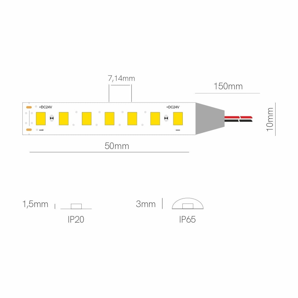Striscia Led Fine 41 - 24V, 14.4W/m, CRI≥90, IP65, 3000K - Bobina 25m - Beneito Faure - Striscia a led led per interni ed esterni