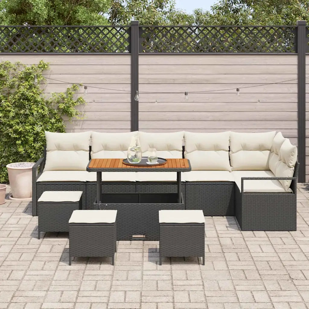 Set Divano da Giardino con cuscino 10 pcs Nero e Crema