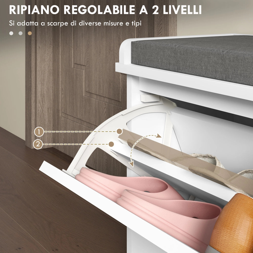 Panca Scarpiera con Cassetto Ribaltabile ¨C zephmum ¨C Bianco 80x26x44.5 cm