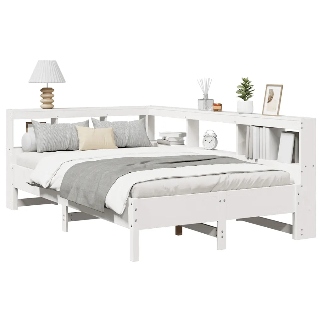 Letto Libreria senza Materasso-Struttura Letto con contenitore Bianco 120x190 cm Legno di Pino 637827