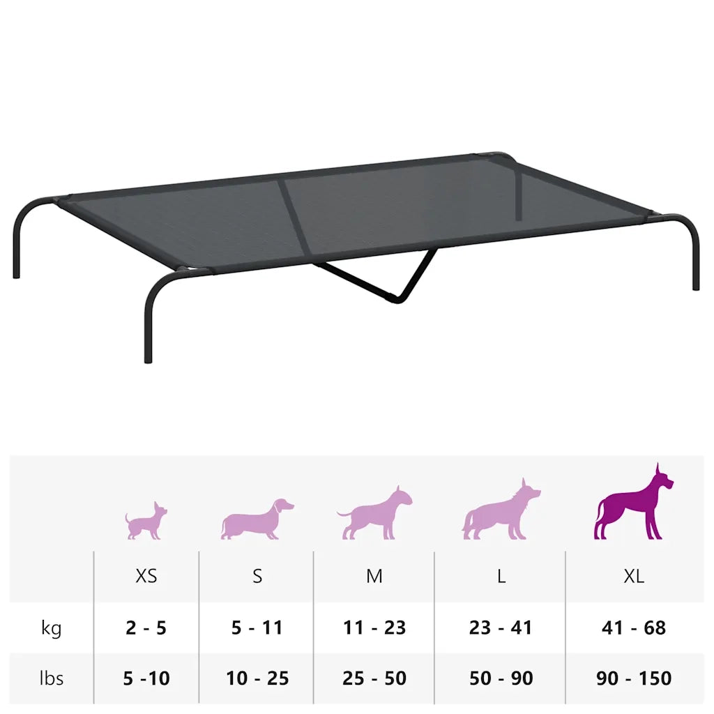 Cuccia per Cani Rialzata Nera 150x90x20 cm Textilene e Acciaio
