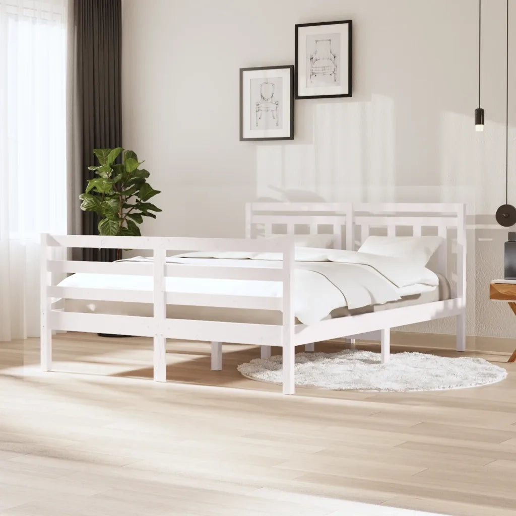 Giroletto-Struttura Letto Bianco in Legno Massello 140x200 cm 819202
