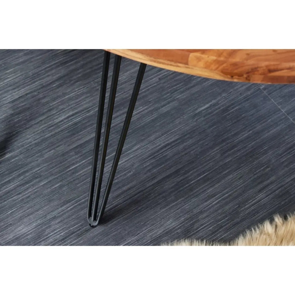 Tavolo da pranzo SILVA – Legno massiccio di acacia e metallo nero – 120 cm – Piano spesso 45 mm – Stile industriale
