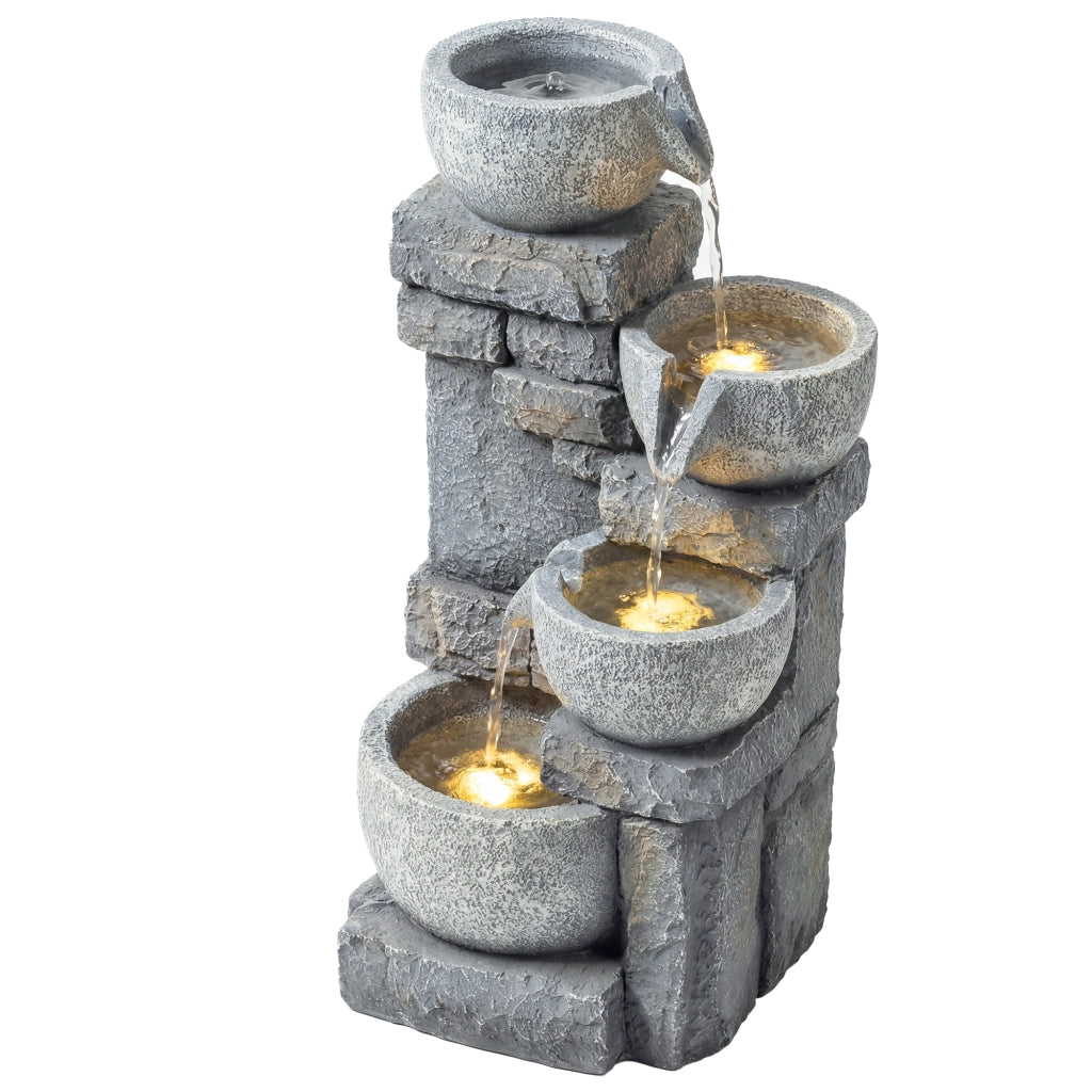 Fontana da Giardino a 4 Livelli con Luce LED ¨C zephmum ¨C Grigio
