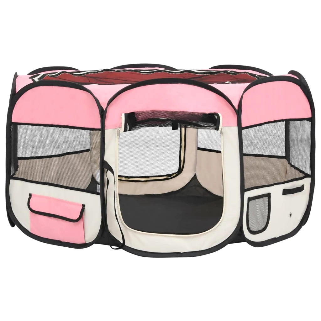 Box pieghevole per cani con borsa per il trasporto 125 x 125 x 61 cm rosa 02_0001731