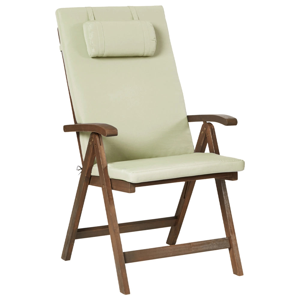 Set da giardino con 6 sedie in legno di acacia marrone scuro con cuscini verde in stile rustico con cuscini