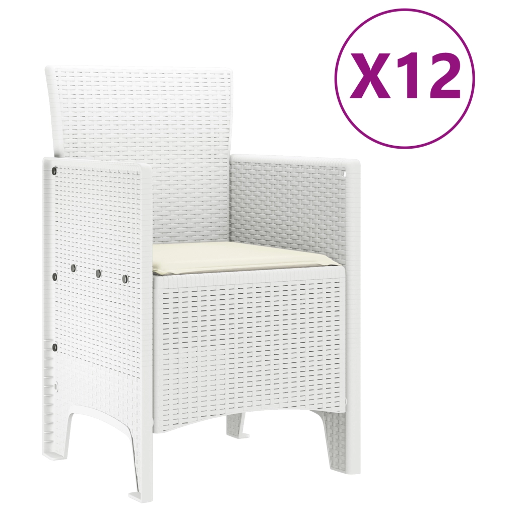 Set da Pranzo Giardino  13 Pezzi con Cuscini Polyrattan Bianco